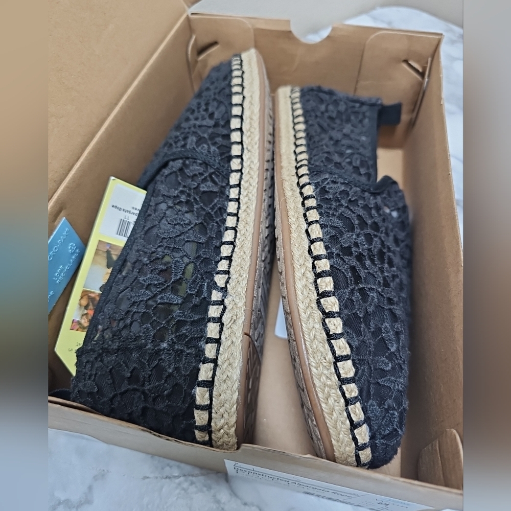 Toms  Black Shoes Lace Fabric Espadrilles Flats slip ons 398 Womens US size 8 - Picture 5 of 5